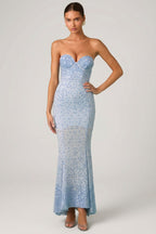 Chic Embellished Sweetheart-Neck Fishtail Gown in Sky Blue