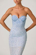 Chic Embellished Sweetheart-Neck Fishtail Gown in Sky Blue