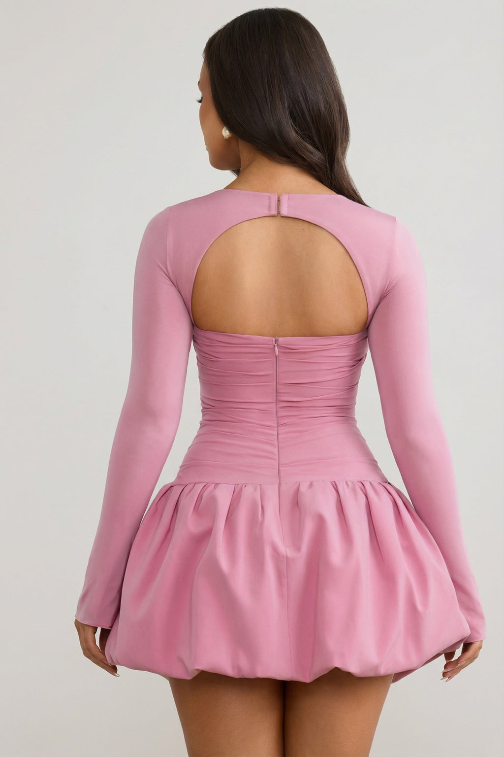Chic Long-Sleeve Bubble Hem Mini Dress in Mauve