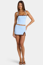 Chic Modal Lace-Trim Low-Rise Mini Skirt in Arctic Blue