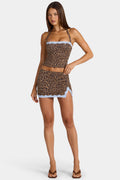 Chic Modal Lace-Trim Low-Rise Mini Skirt in Leopard