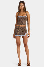 Chic Modal Lace-Trim Low-Rise Mini Skirt in Leopard