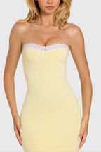 Chic Modal Lace-Trim Midaxi Dress in Butter