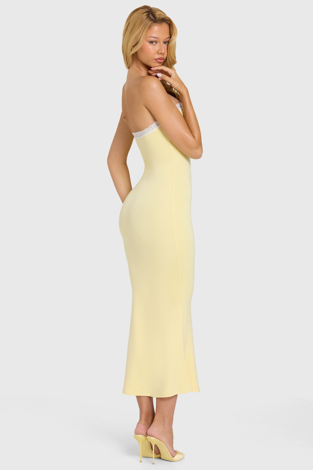 Chic Modal Lace-Trim Midaxi Dress in Butter