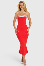 Chic Modal Lace-Trim Midaxi Dress in Cherry