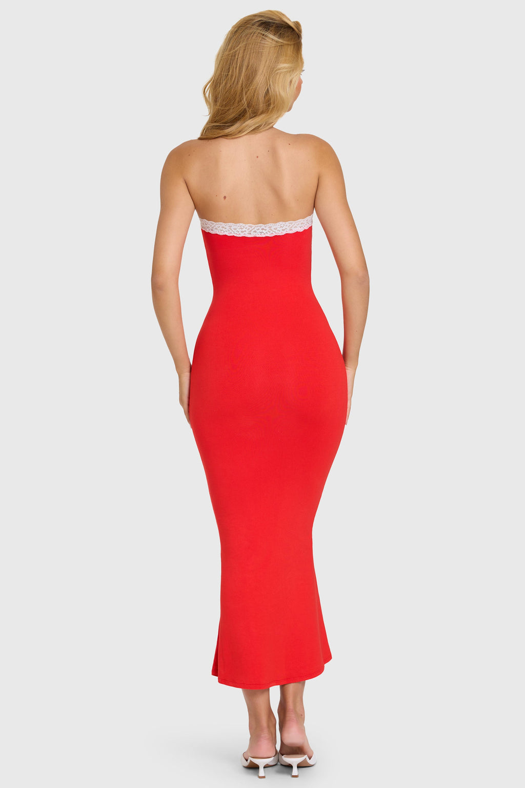 Chic Modal Lace-Trim Midaxi Dress in Cherry