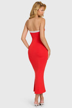 Chic Modal Lace-Trim Midaxi Dress in Cherry
