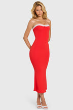 Chic Modal Lace-Trim Midaxi Dress in Cherry