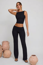Chic High Neck Open Back Crop Top in Black