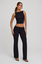 Chic High Neck Open Back Crop Top in Black