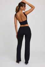 Chic High Neck Open Back Crop Top in Black