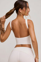 Chic High Neck Open Back Crop Top in White