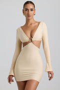 Chic Cut-Out Hardware Detail Mini Dress in Buttercream