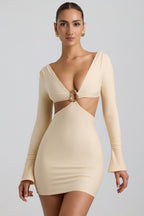 Chic Cut-Out Hardware Detail Mini Dress in Buttercream