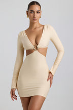 Chic Cut-Out Hardware Detail Mini Dress in Buttercream