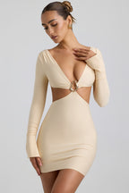 Chic Cut-Out Hardware Detail Mini Dress in Buttercream