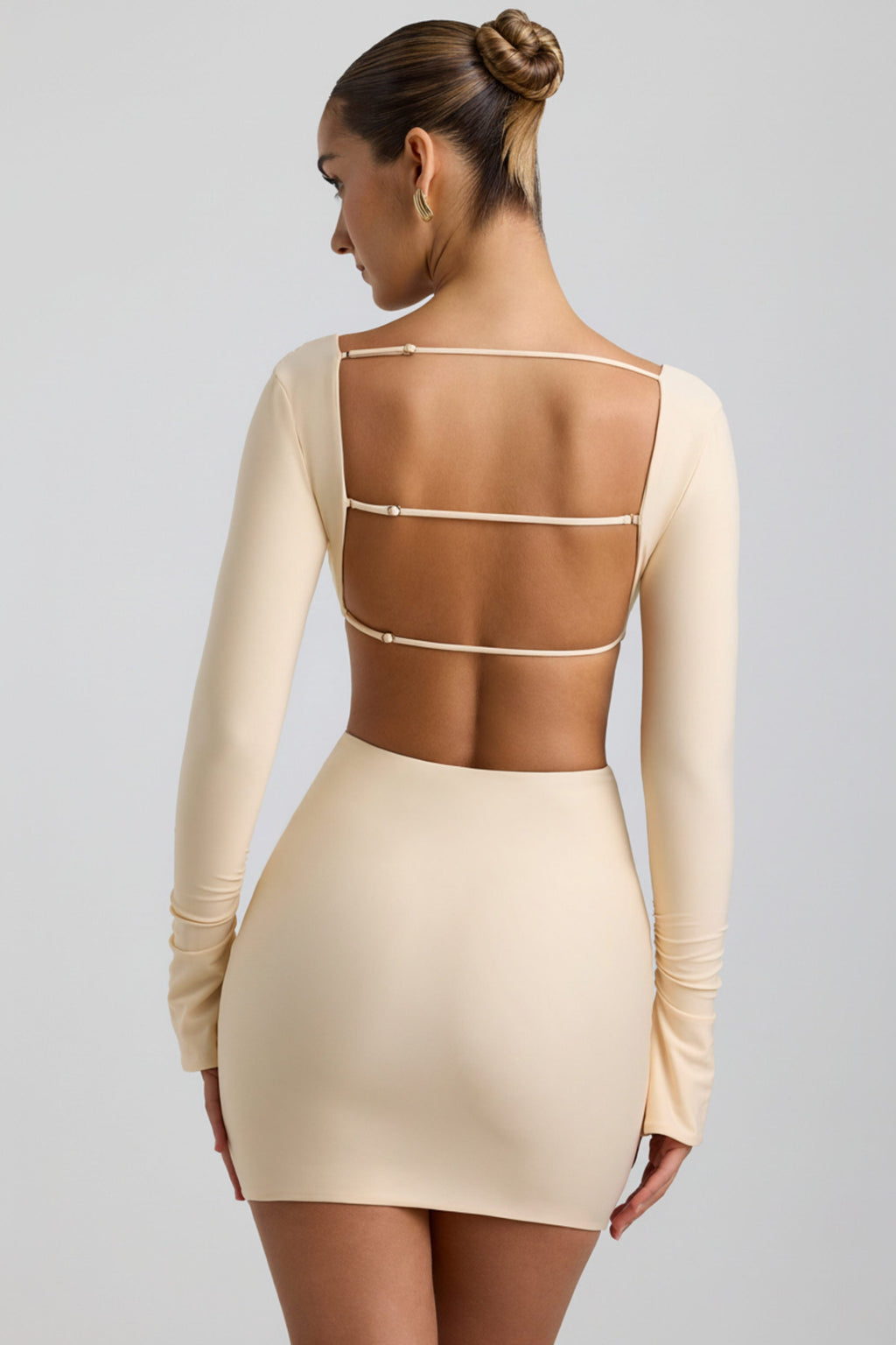 Chic Cut-Out Hardware Detail Mini Dress in Buttercream