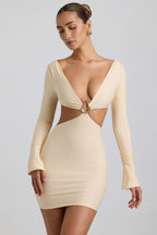 Chic Cut-Out Hardware Detail Mini Dress in Buttercream