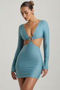 Chic Cut-Out Hardware Detail Mini Dress in Sea Green