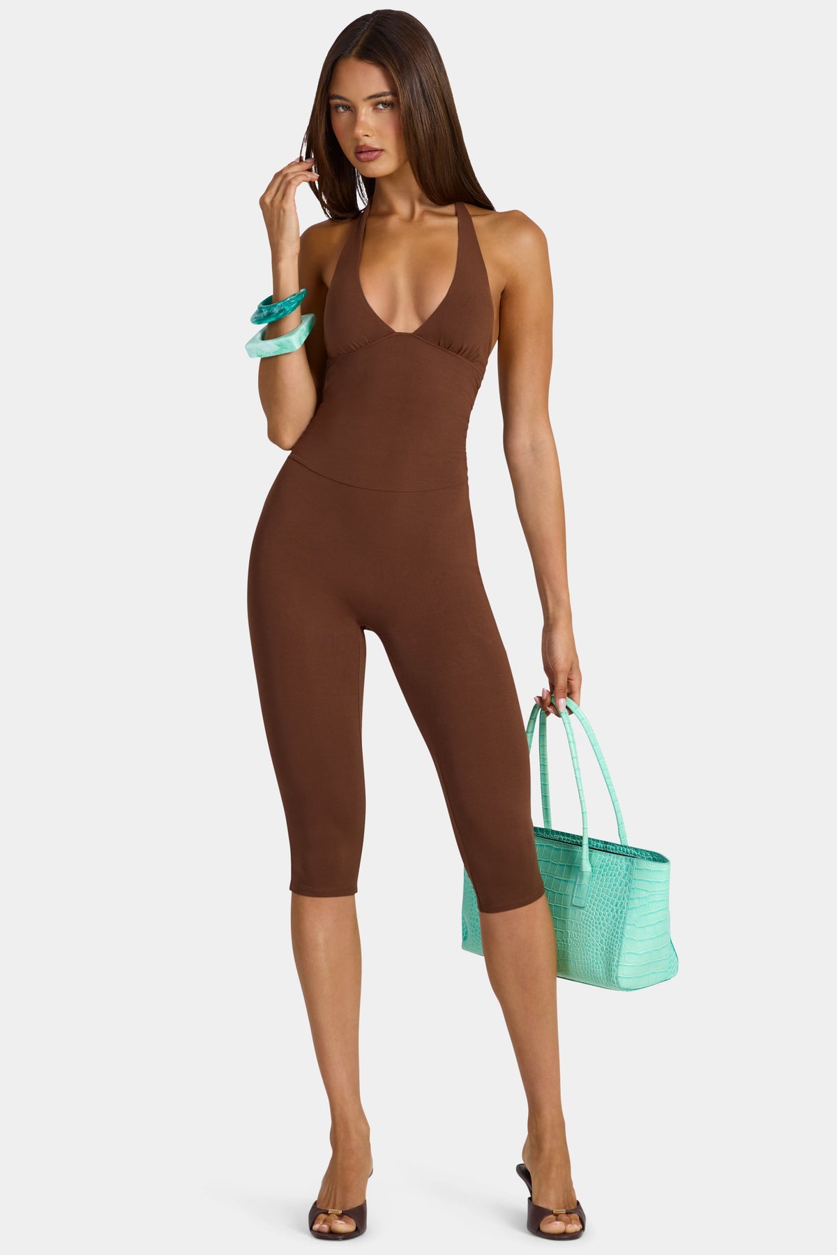 Chic Modal Capri Jumpsuit in Cocoa Brown