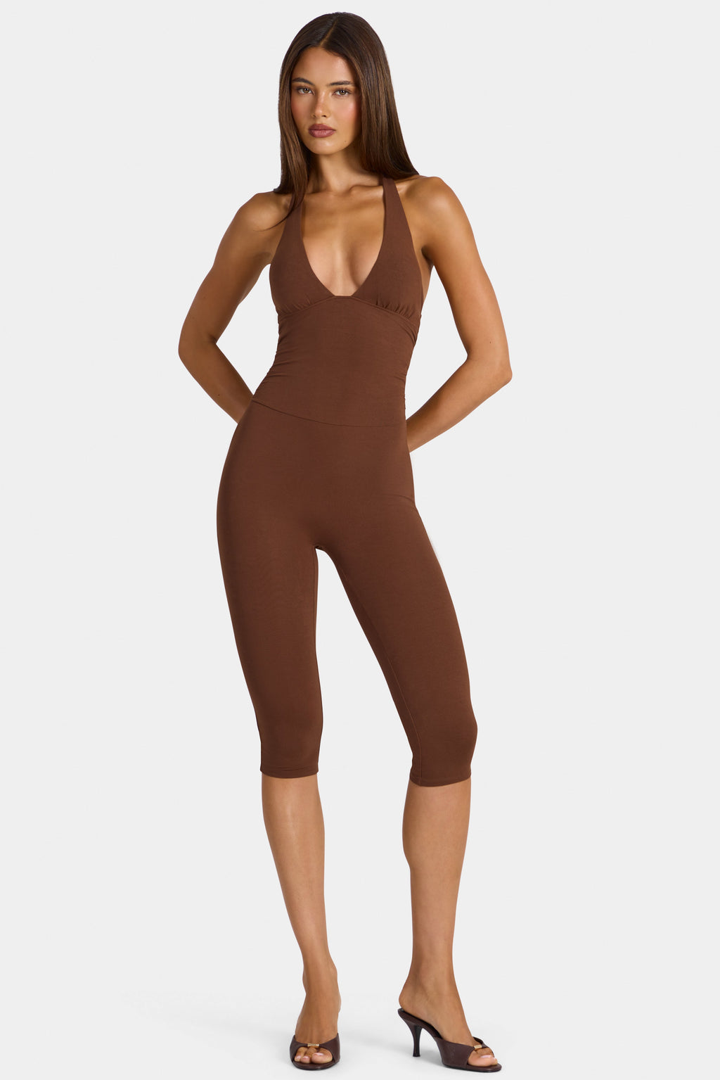 Chic Modal Capri Jumpsuit in Cocoa Brown
