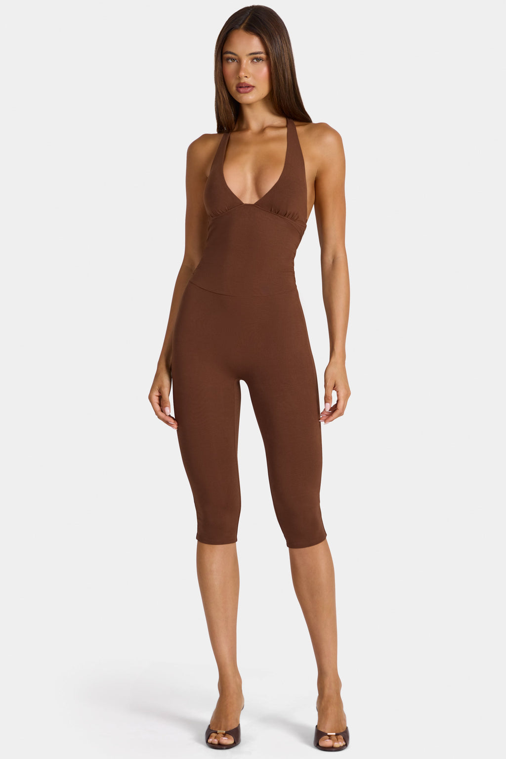 Chic Modal Capri Jumpsuit in Cocoa Brown