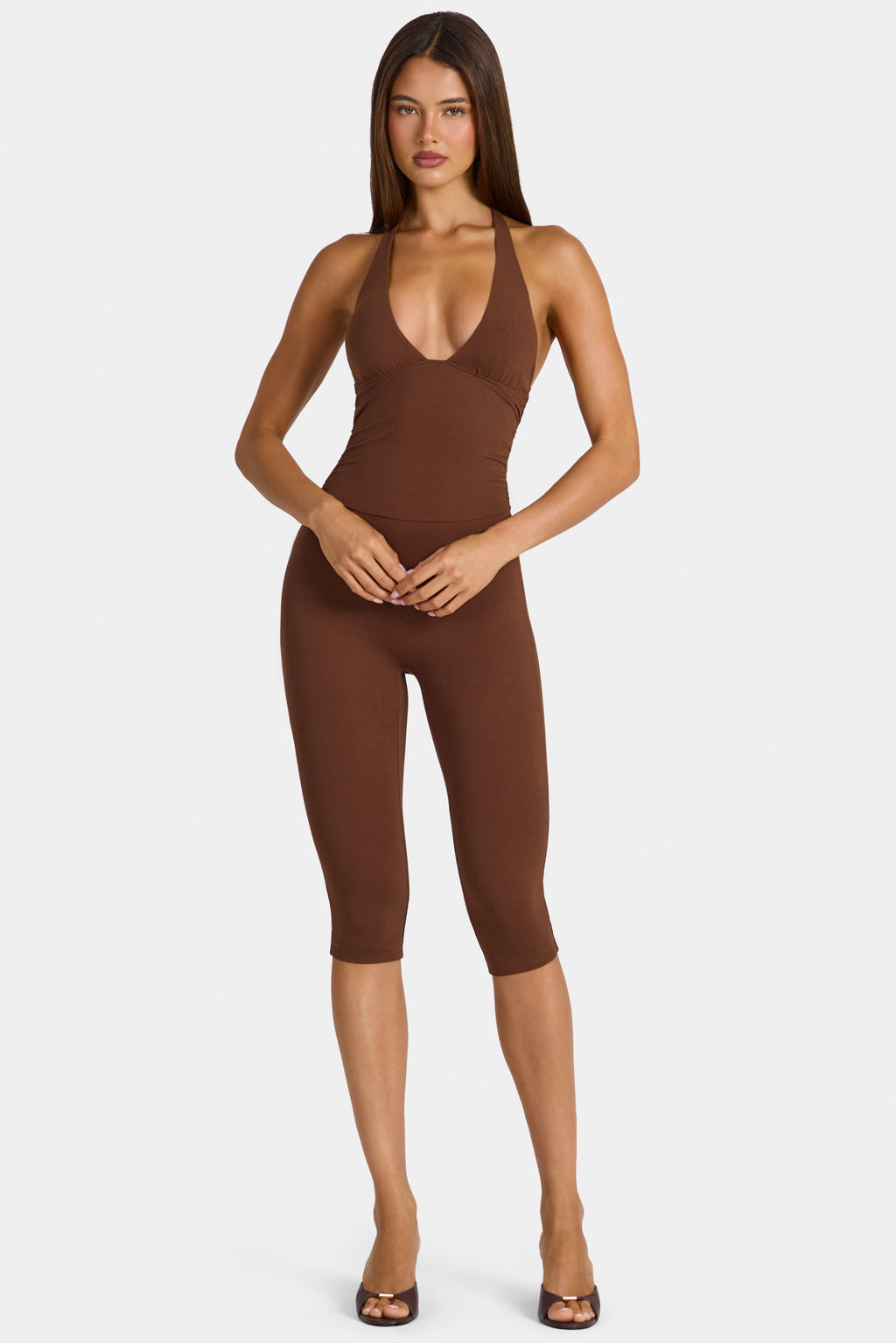 Chic Modal Capri Jumpsuit in Cocoa Brown