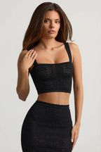 Chic Pointelle-Knit Crop Top in Black