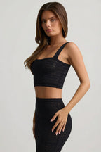 Chic Pointelle-Knit Crop Top in Black