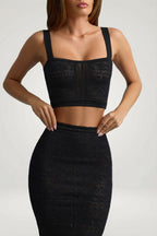 Chic Pointelle-Knit Crop Top in Black
