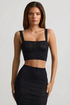 Chic Pointelle-Knit Crop Top in Black