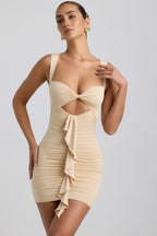 Chic Slinky Jersey Cut-Out Ruffle-Trim Mini Dress in Buttercream