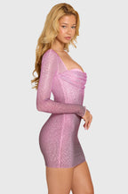 Chic Embellished Long-Sleeve Mini Dress in Pink Ombre
