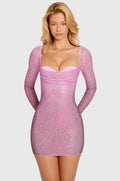 Chic Embellished Long-Sleeve Mini Dress in Pink Ombre