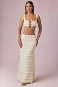 Chic Ruffled Mid-Rise Maxi Skirt in Ivory