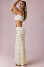 Chic Ruffled Mid-Rise Maxi Skirt in Ivory