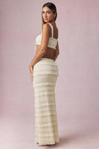 Chic Ruffled Mid-Rise Maxi Skirt in Ivory