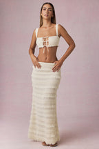 Chic Ruffled Mid-Rise Maxi Skirt in Ivory