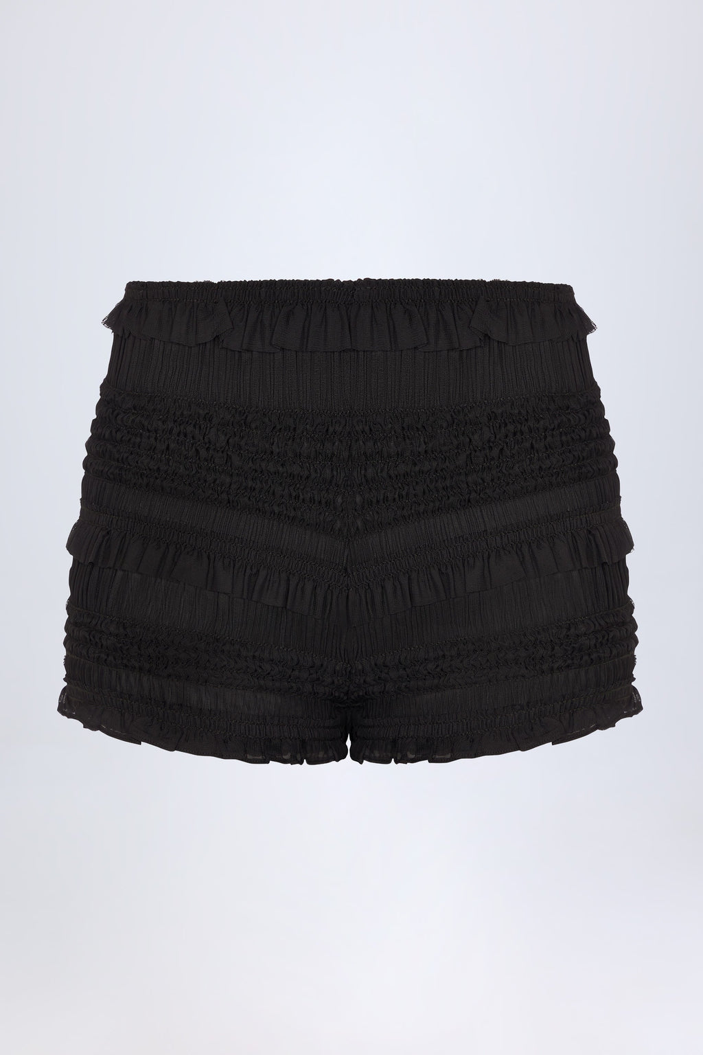 Chic Ruffled Mid-Rise Shorts in Black