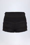 Chic Ruffled Mid-Rise Shorts in Black