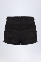 Chic Ruffled Mid-Rise Shorts in Black