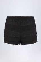 Chic Ruffled Mid-Rise Shorts in Black