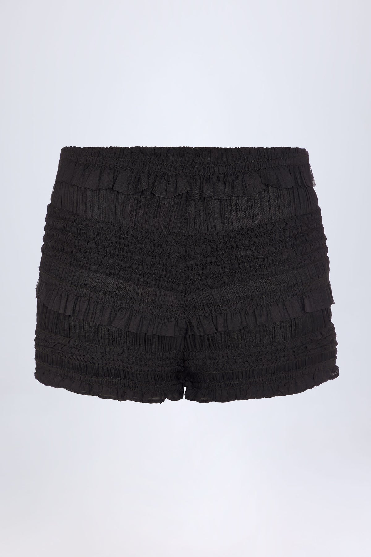 Chic Ruffled Mid-Rise Shorts in Black