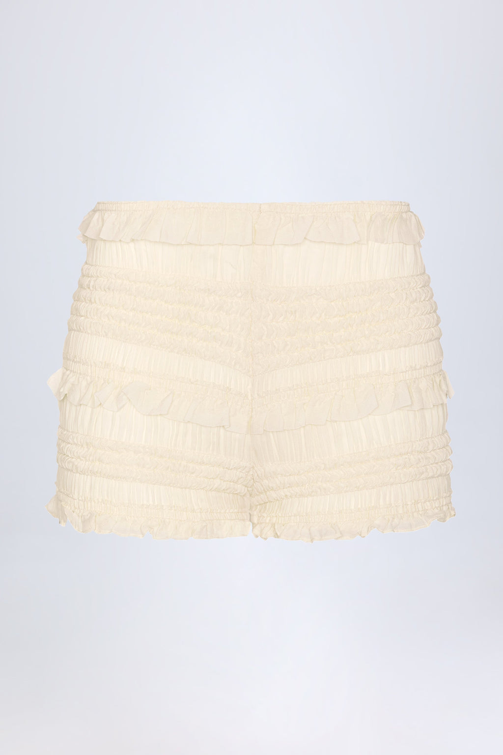 Chic Ruffled Mid-Rise Shorts in Ivory