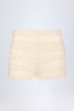 Chic Ruffled Mid-Rise Shorts in Ivory