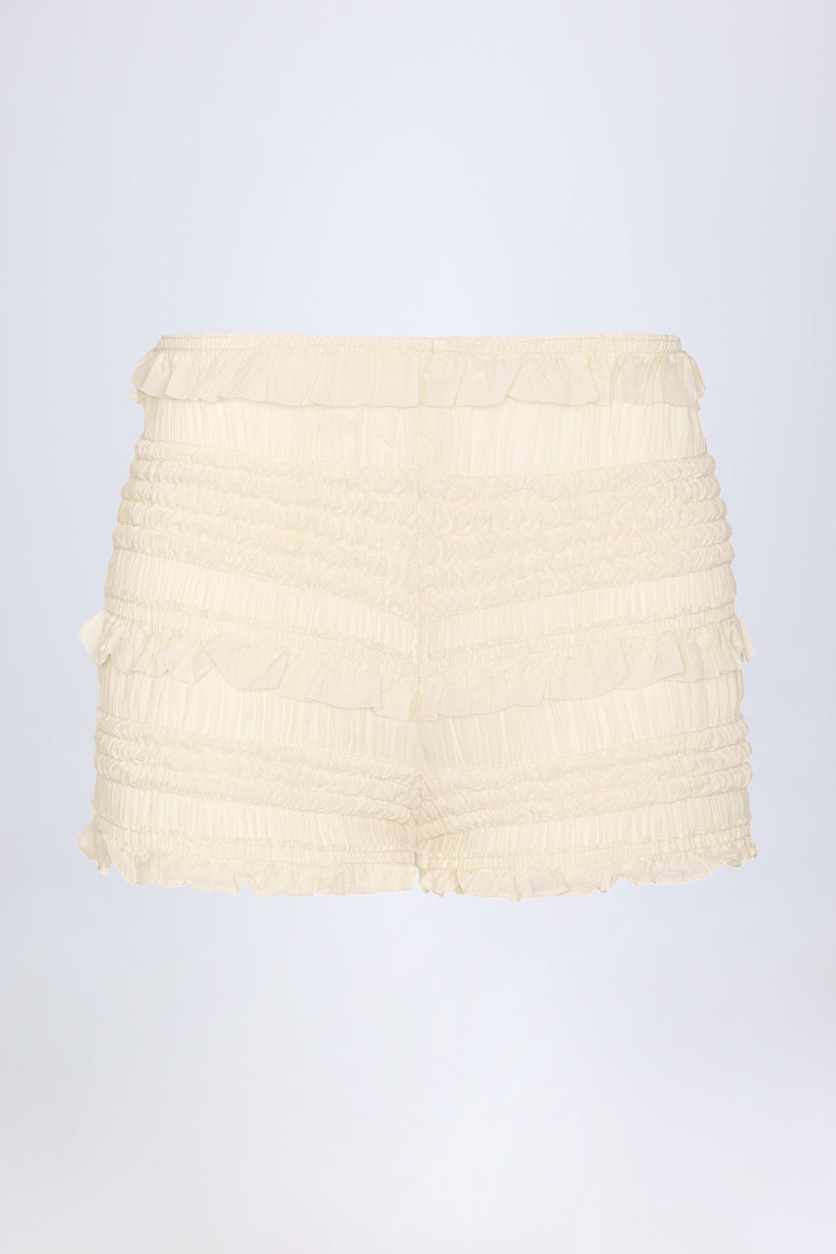 Chic Ruffled Mid-Rise Shorts in Ivory