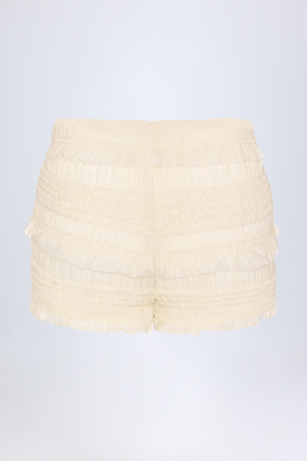 Chic Ruffled Mid-Rise Shorts in Ivory