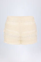 Chic Ruffled Mid-Rise Shorts in Ivory