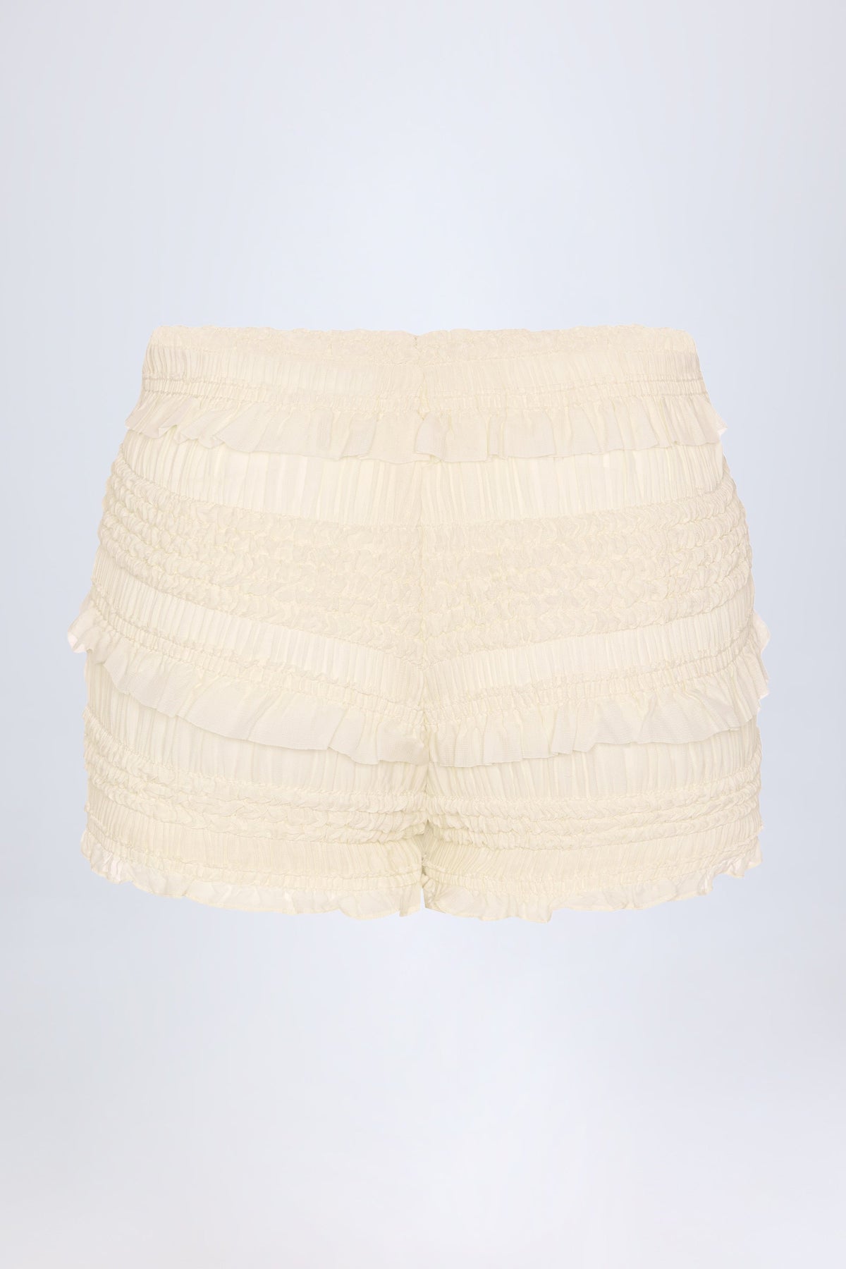 Chic Ruffled Mid-Rise Shorts in Ivory