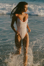 Chic Charm-Detail Cross-Back Swimsuit in Cherry Print